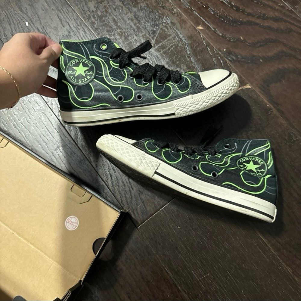 Converse high top shoes with flames